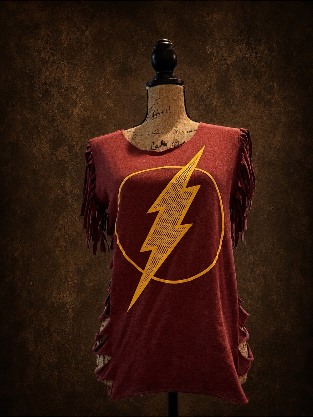 Distressed Flash Lightning Fringe Tee – Size Small